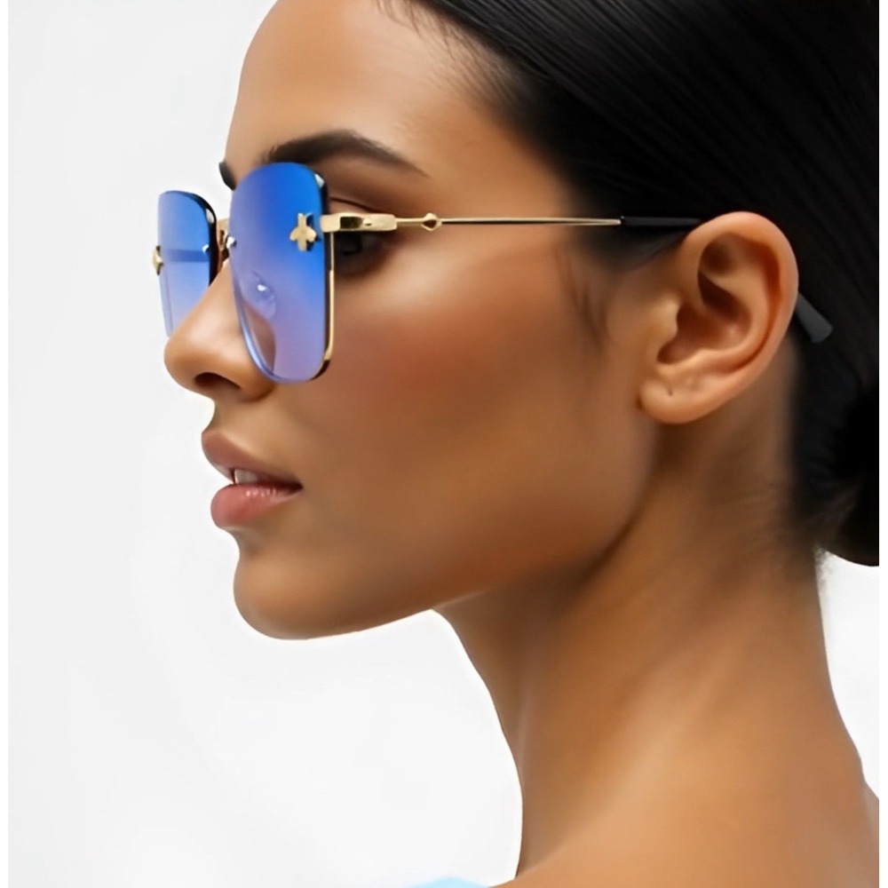 Sunglasses Women Rectangular Frame‎ Blue Mirror Lens Fashion Sun Glasses Female - Picture 6 of 6